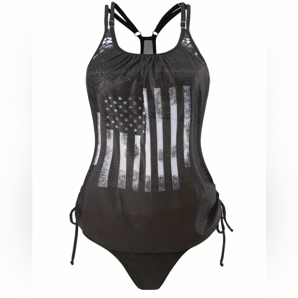 Black Flag Geometric Tankini Set - Picture 6 of 10